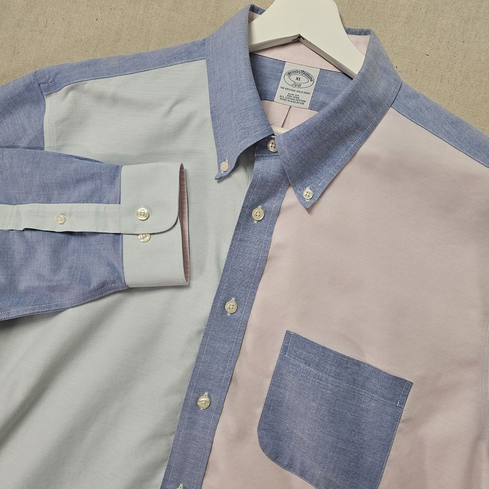 Brooks‎ Brothers Pastel Colorblock Men's XL Slim Button Down Oxford Cotton Shirt